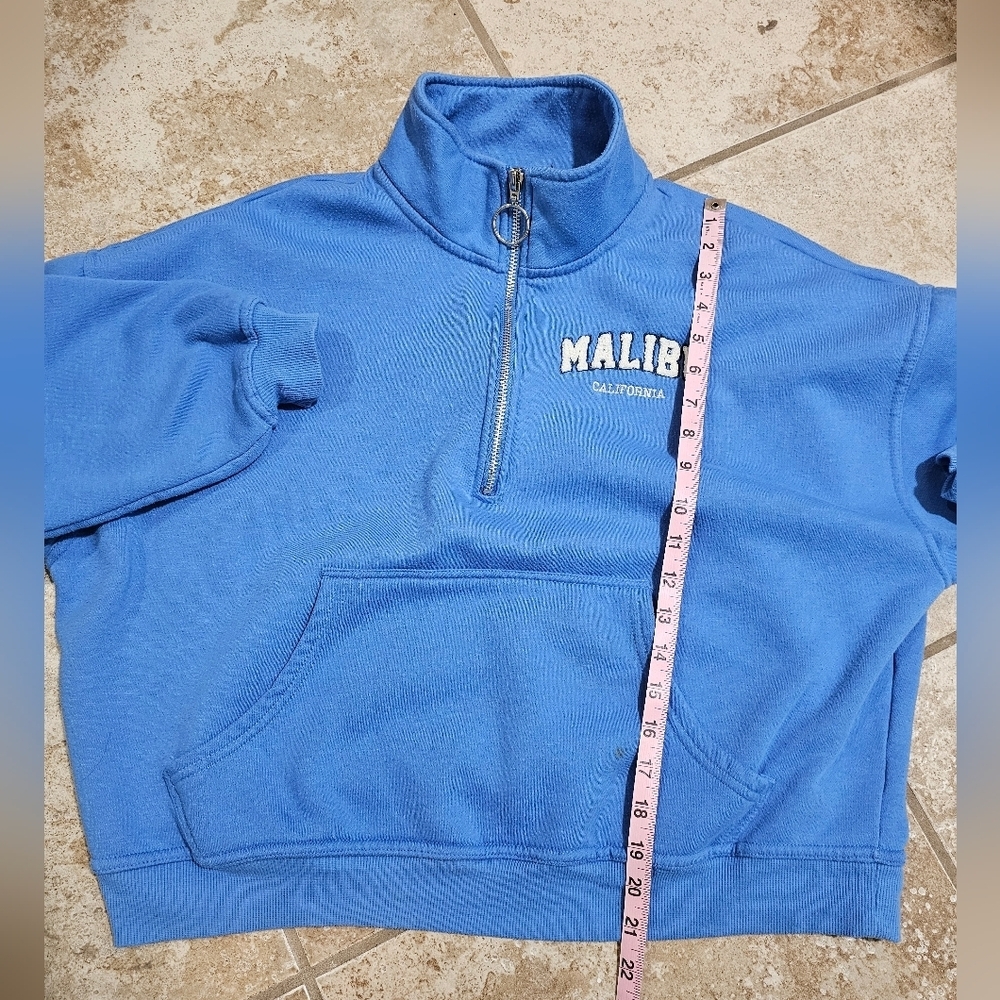 Vinyl Icons Blue Malibu California Quarter Zip Pullover Sweatshirt M Preppy Cozy - Picture 8 of 8